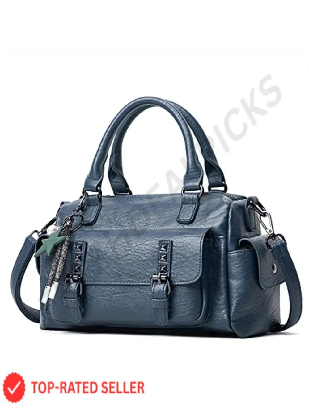 PU Leather Satchel Handbag with Pendant Crossbody Shoulder Bag